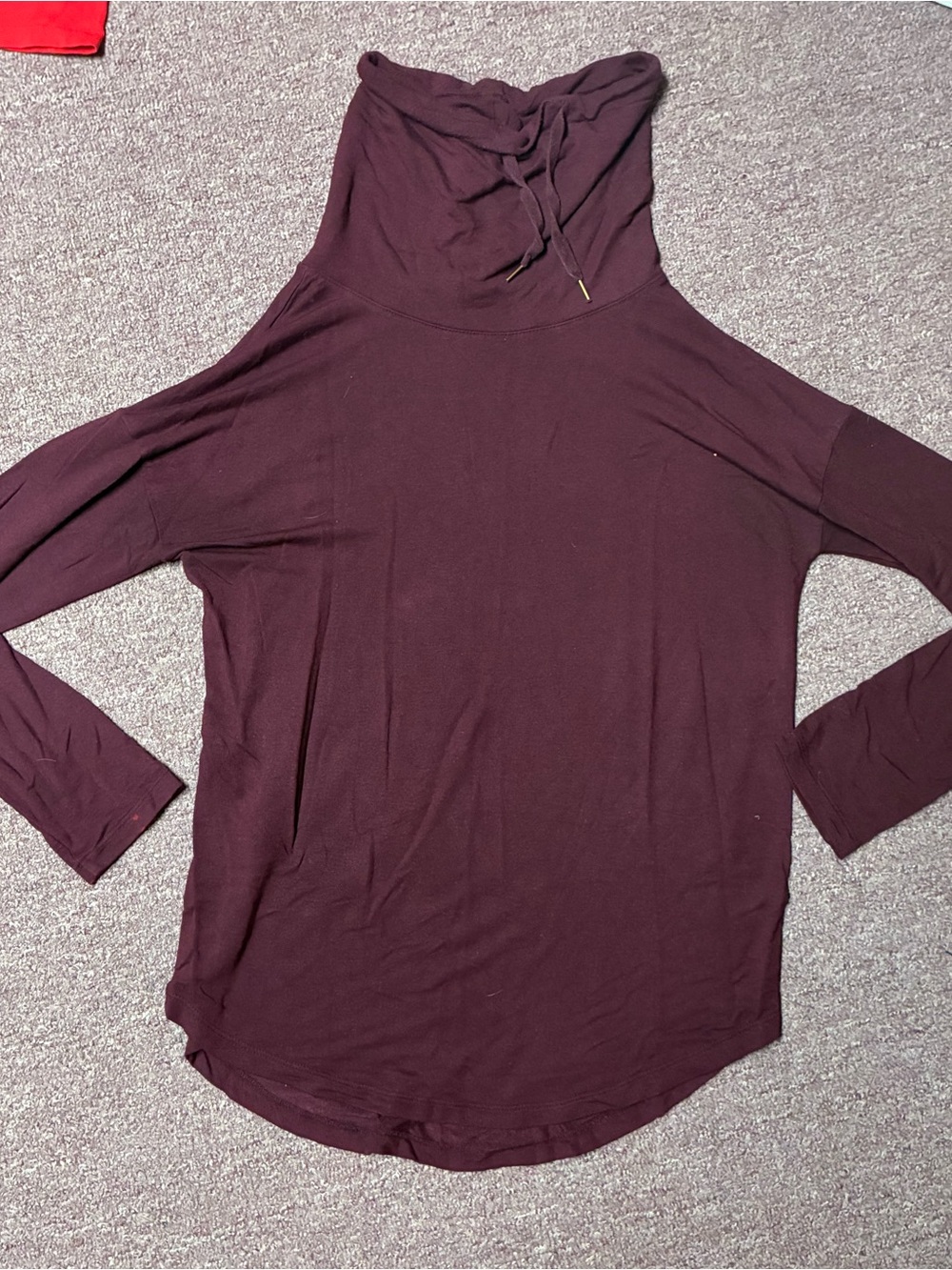 a new day Plum Drawstring Funnel Neck Long Sleeve Top
